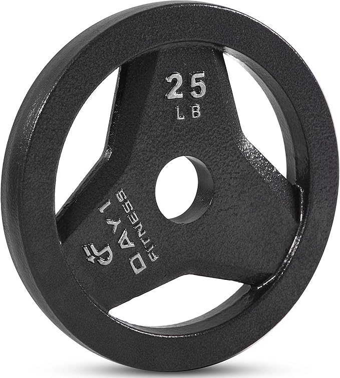 Day 1 Fitness Cast Iron Olympic 2Inch Grip Plate for Barbell, 25 Pound