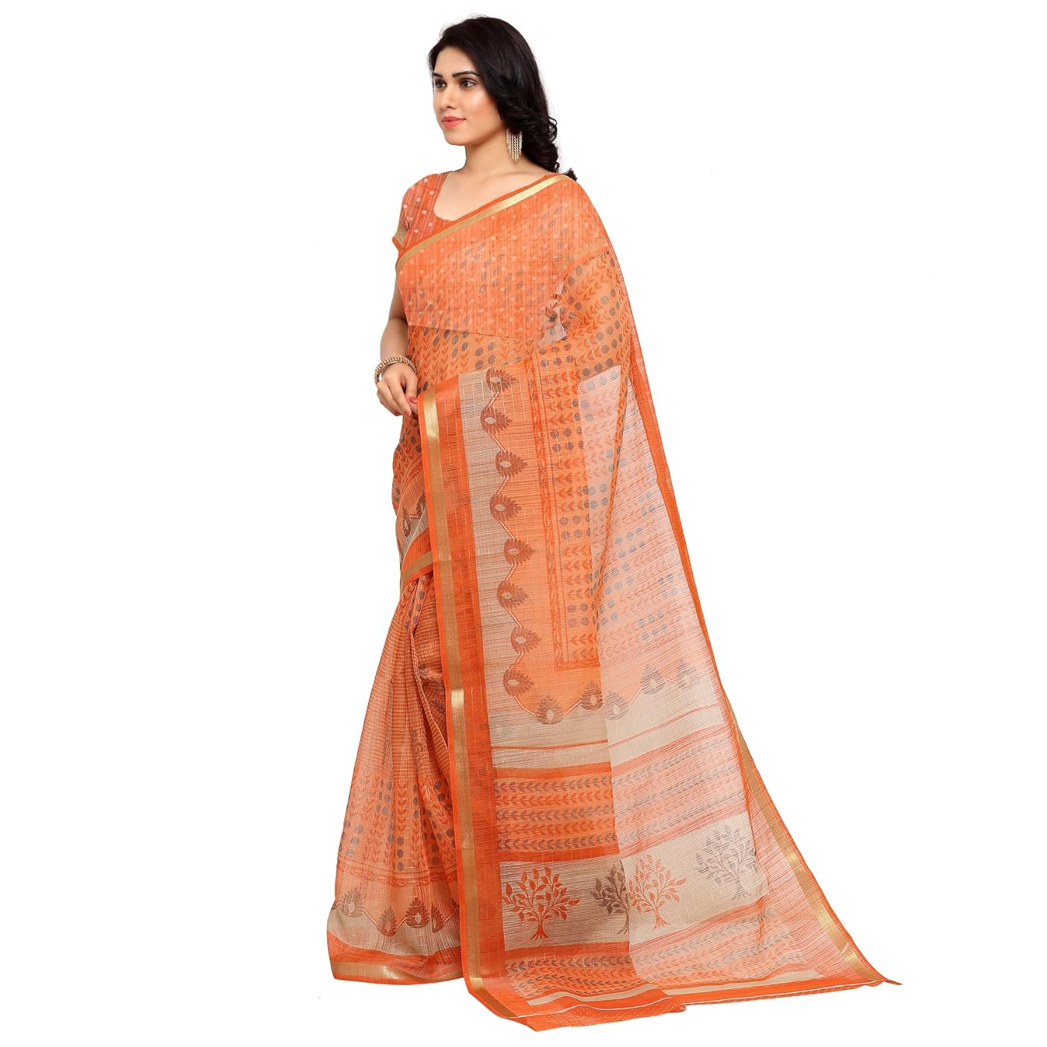 ginigold women's cotton saree with blouse piece (samudrika14_orange)
