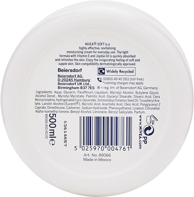 Creme macio (1 x 500 ml), multiusos, com óleo de jojoba e vitamina E, hidratante intensivo para cuidados de pele para o rosto, corpo e mãos, sem parabenos
