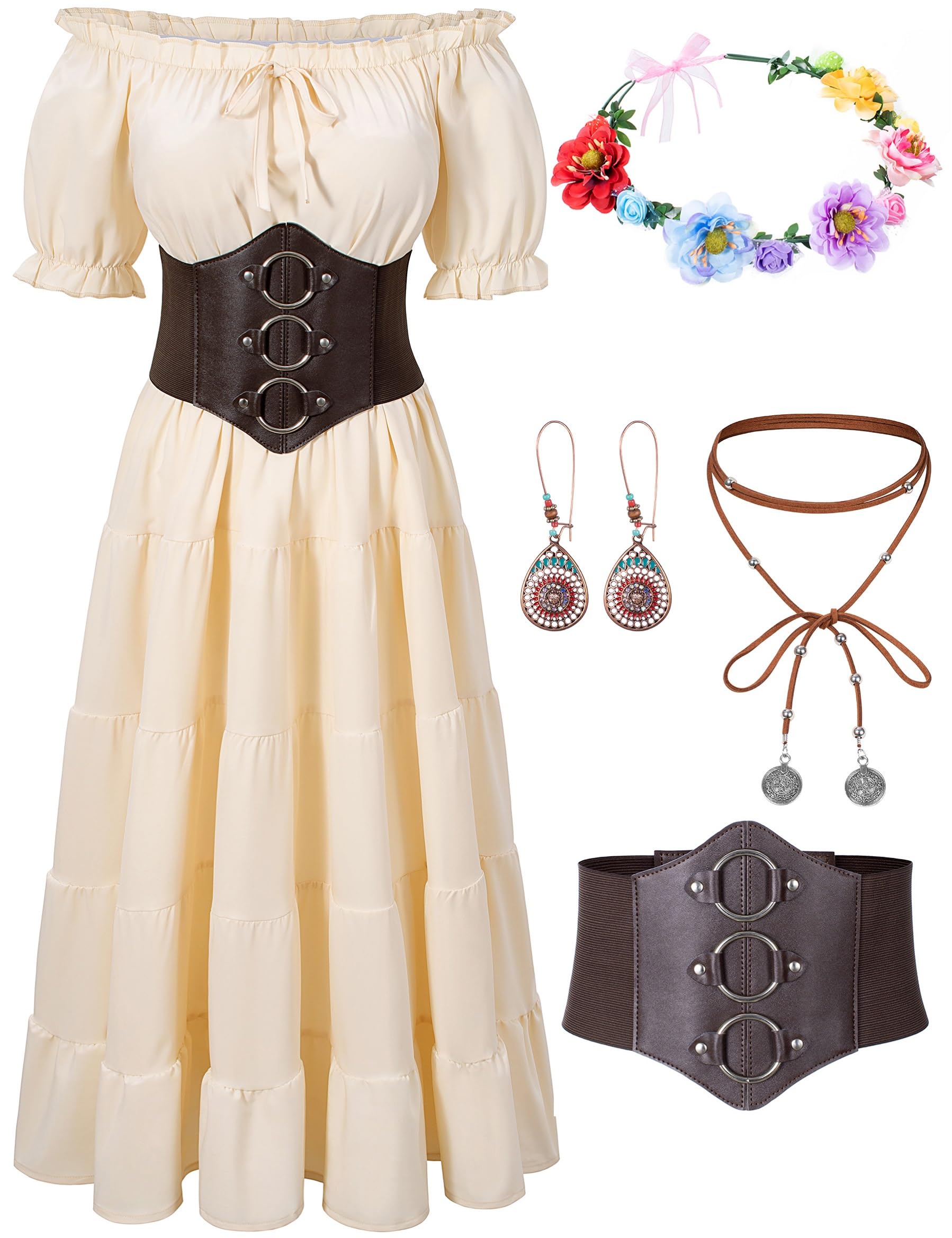 Photo 1 of Size M--TOKYO REVENGERS Renaissance Medieval Costume Fairy Victorian Dress Peasant Cottagecore Costume Pirate Cosplay Costume Accessories Set(BG M)