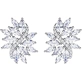 EVER FAITH Women's Cubic Zirconia Elegant Bridal Floral Leaf Pierced Stud Earrings