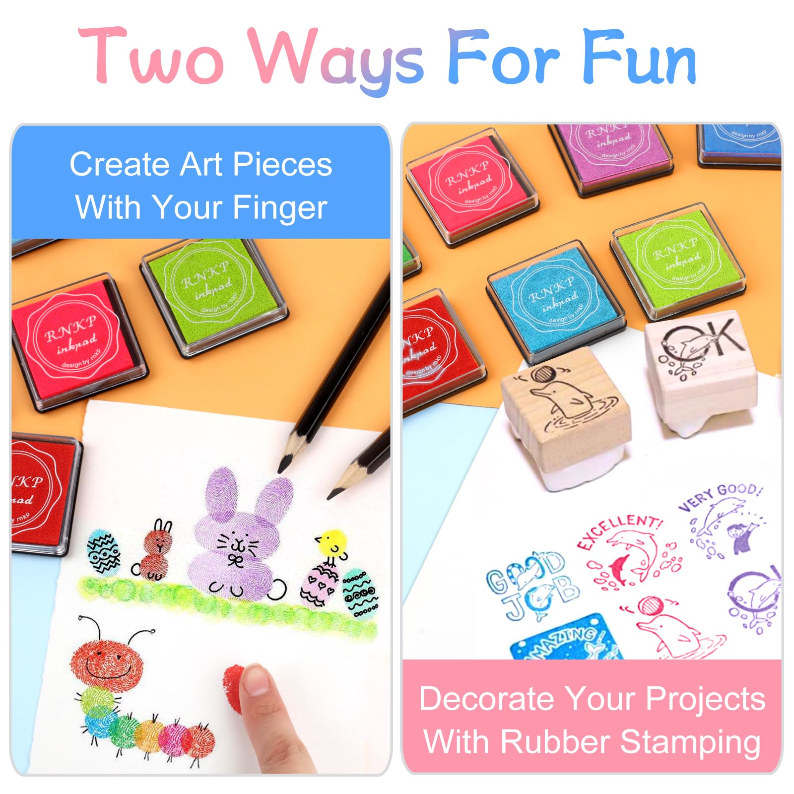 RNKP 20 Colors Washable Ink Pads for Kids Rubber Stamps, Fingerprint Crafts Stamp Pad for Kids, Paper, Scrapbook, Fabric, Wood (Pack of 20)