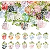 Beadthoven 28pcs Crystal Glass Rose Flower Charms 14 Colors Glass Flower Pendants Mini Rose Dangle Charms Jewelry Making Findings for DIY Earrings Bracelets Necklaces Women
