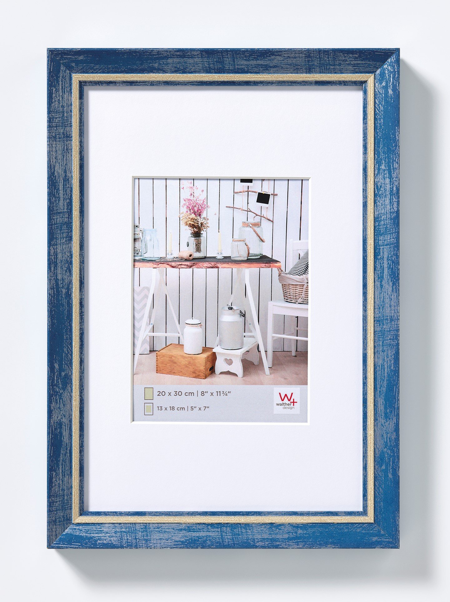 walther design Picture Frame Blue 20 x 30 cm with PassepArtout, Chalet Design Frame EL030L