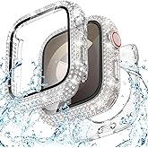 Goton 45mm Waterproof Bling Case for Apple Watch Screen Protector Series 9/8/7 45 mm, Sparkling PC Front Bumper & Hollow Back for iWatch Cover, Splash-Resistant, Easy Install