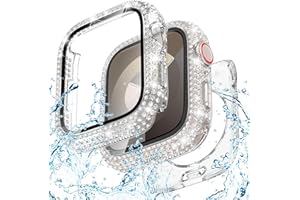Goton Waterproof Bling Case for Apple Watch Series 9/8/7 Screen Protector 45mm with Rhinestones, PC Cover with Sparkling Fron