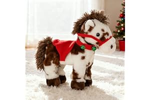 GENERIC Spotted Animated Horse Christmas Horse Toy,Plush Interactive Horse Figures with Sound,Wagging Head Tail Stuffed Walking Horse with Red Saddle Green Jingle,Adorable Plushie Gifts for Christmas Birthday