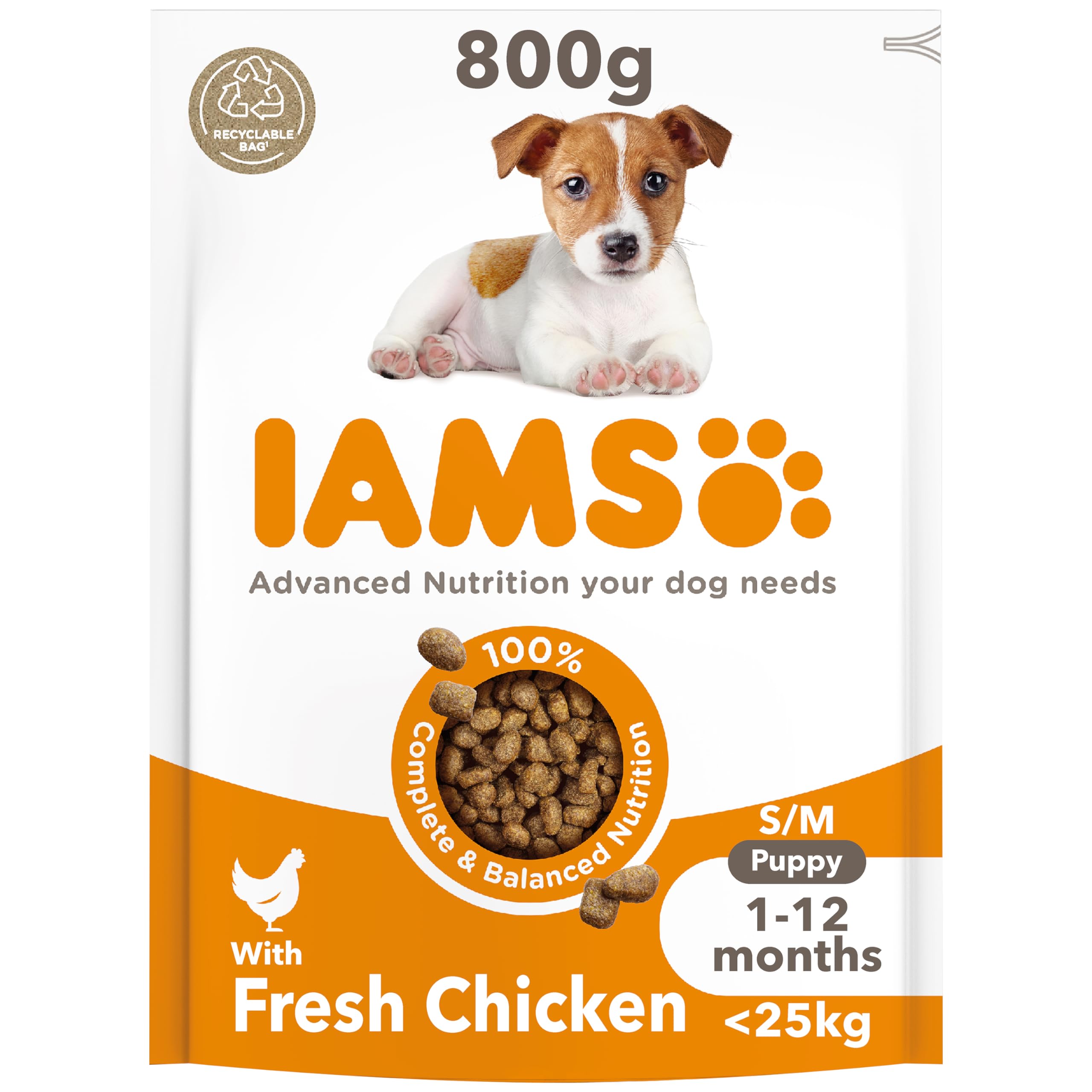 IAMS Puppy Small Medium Complete Dry Dog Food Chicken 800g - For Healthy Growth
