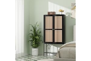 MULEJYBO Armoire Wardrobe Closet, Wardrobe Closet with LED Lights/Shelves/Hanging Rod, Rattan Freestanding Wardrobe Cabinet with 2 Doors, Wardrobe Armoire for Bedroom/Apartment (2 Doors Black)