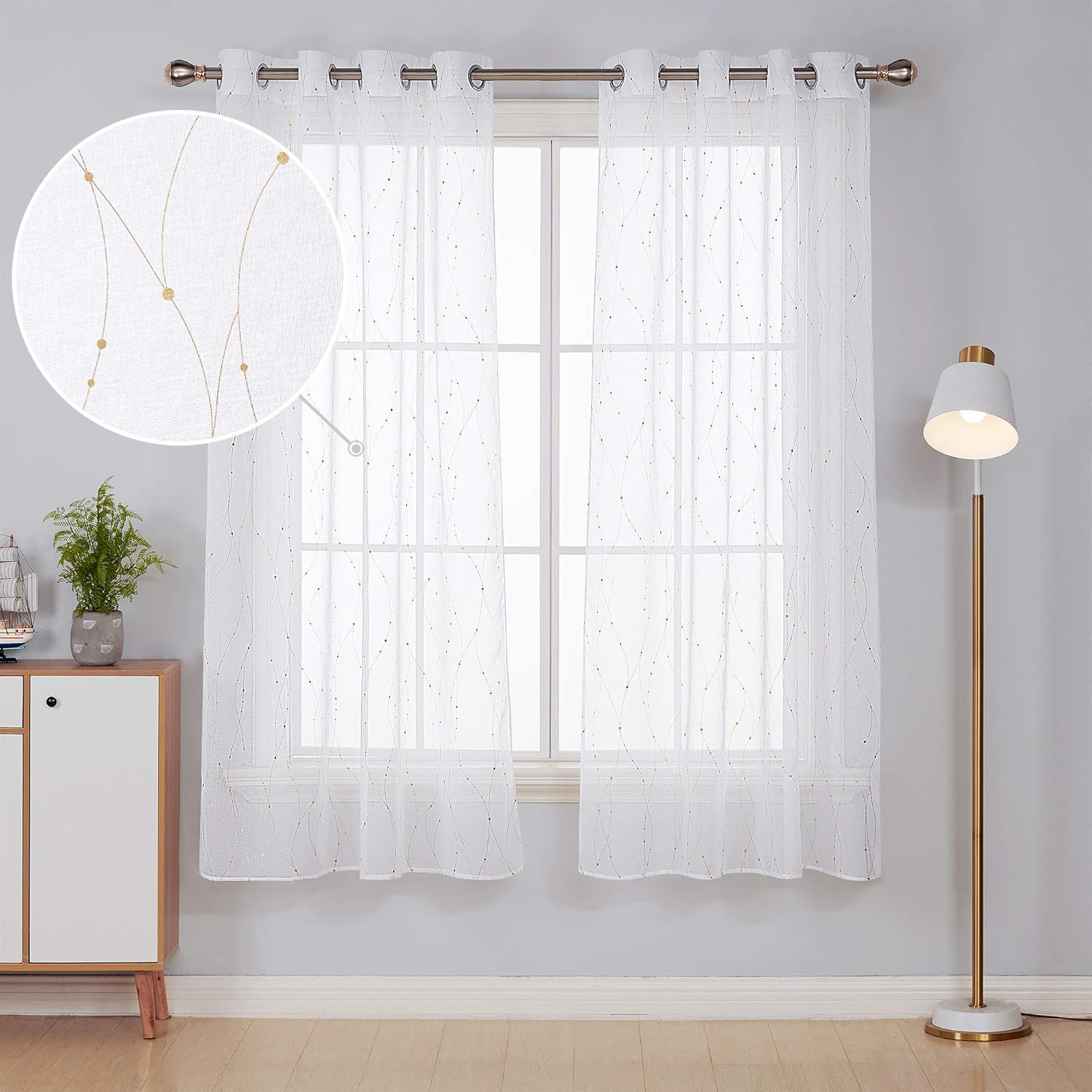 Deconovo Home Decoration Gold Dotted Line Foil Printed Voile Net