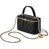 DORIS&JACKY Small Quilted Box Crossbody Purse For Women Designer Leather Mini Top Handle Pouch Bag With Metal Chain Strap