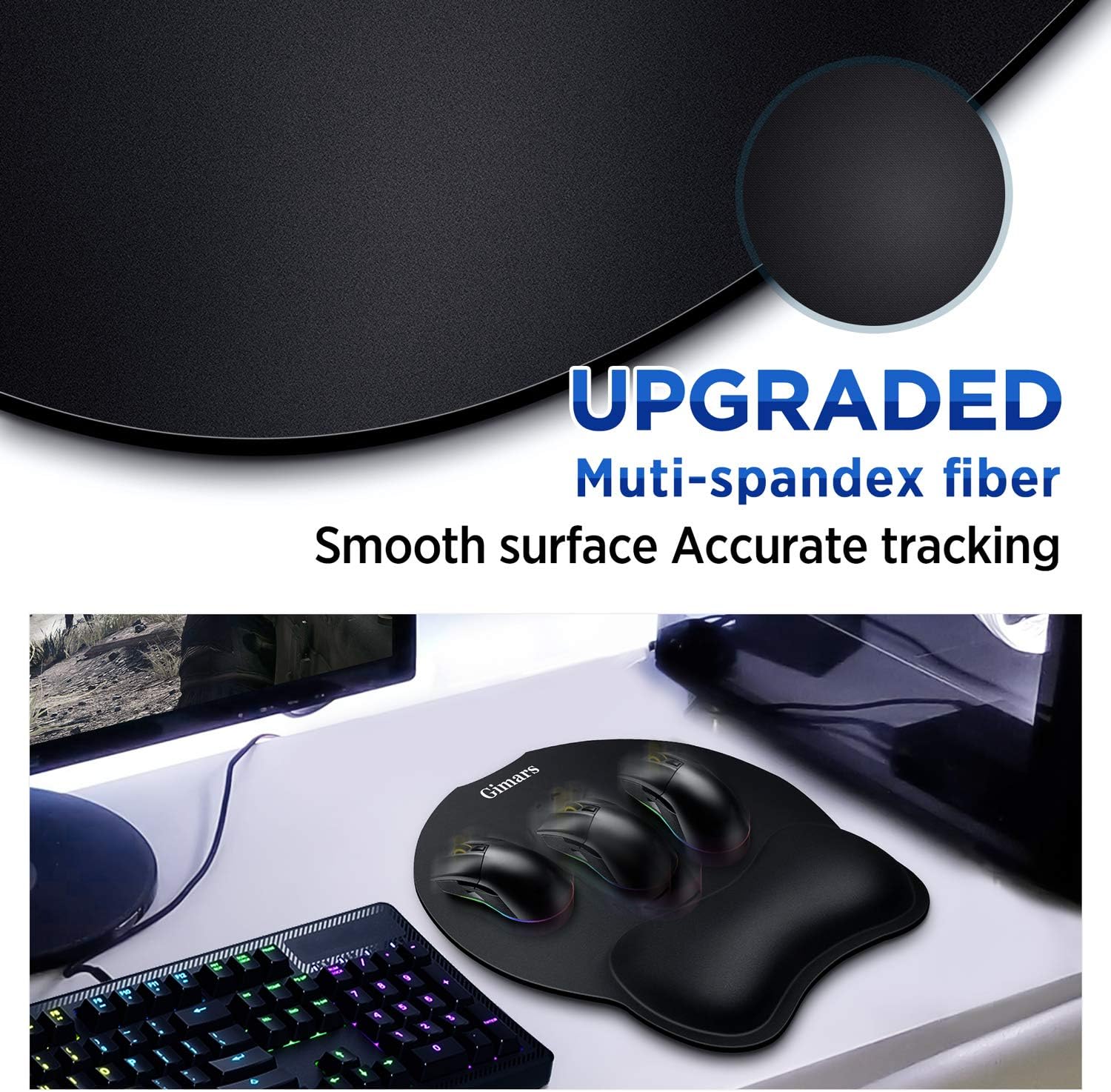 Gimars Upgrade Round Smooth Superfine Fibre Memory Foam Mouse Pad Wrist Rest Support - Ergonomic Mousepad with Nonslip Base for Laptop, Computer, Gaming, Office - Comfortable for Typing & Pain Relief : Office Products
