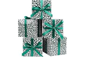 Jaywayang 5 Pack Green Christmas Gift Boxes with Lids, Ribbons and Tissue Papers Square Gift Boxes - 7.1 Inch - Presents Wrapping Christmas Gift Holiday New Year Party Favor Boxes.