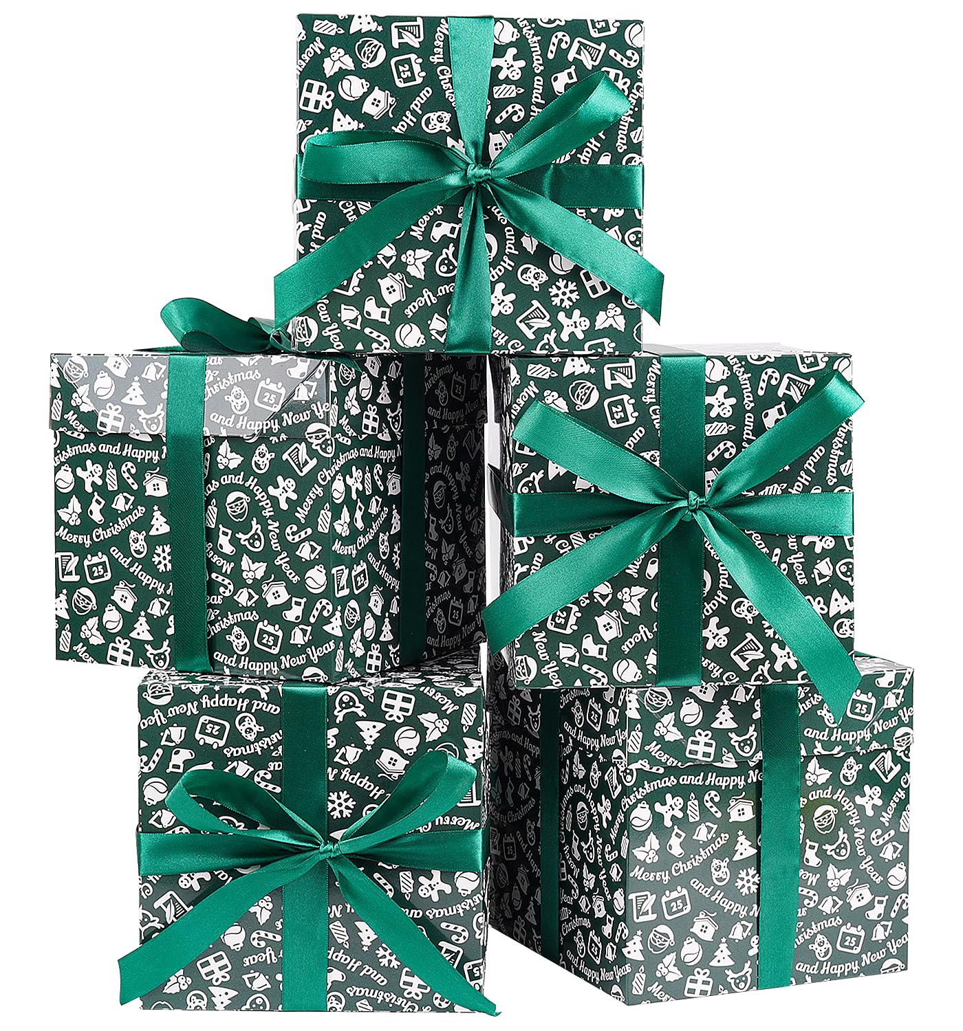 Photo 1 of Jaywayang 5 Pack Green Christmas Gift Boxes with Lids, Ribbons and Tissue Papers Square Gift Boxes - 7.1 Inch - Presents Wrapping Christmas Gift Holiday New Year Party Favor Boxes.