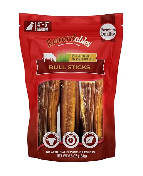 REWARDABLES BULLY STICK,SMALL, SINGLE-INGREDIENT, PREMIUM, ALL-NATURAL GRASS-FED BULL STICK, LONG LASTING DOG CHEW FOR AGGRESSIVE CHEWERS – 6.5 OZ | FOR MEDIUM DOGS