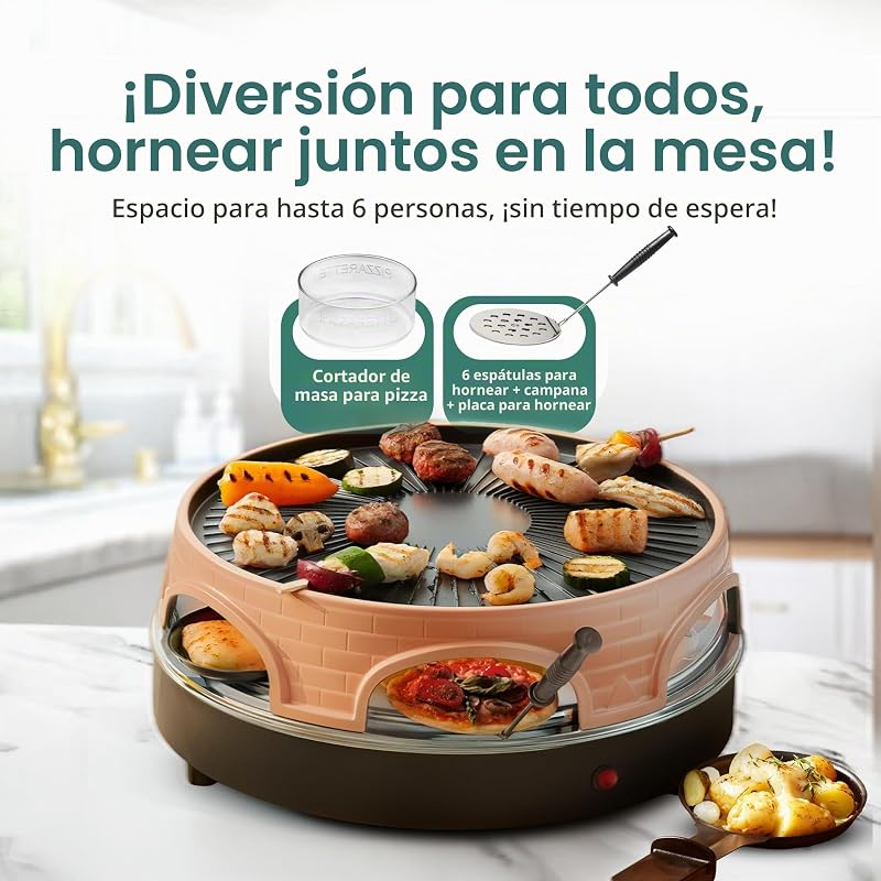 PO-113255.4 Horno para Pizzas Eléctrico + Raclette + Grill con Cubierta Piedra Terracota, 6 comensales, PIZZARETTE el original 1500W — foto 6 de 7