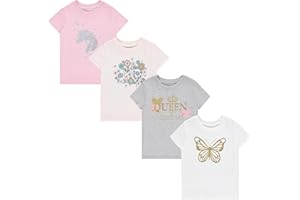 BTween Girls 4-Piece Summer Tops | Fashionable Short Sleeve T-Shirt | Casual Daily Shirt for Kids - Assorted Colors