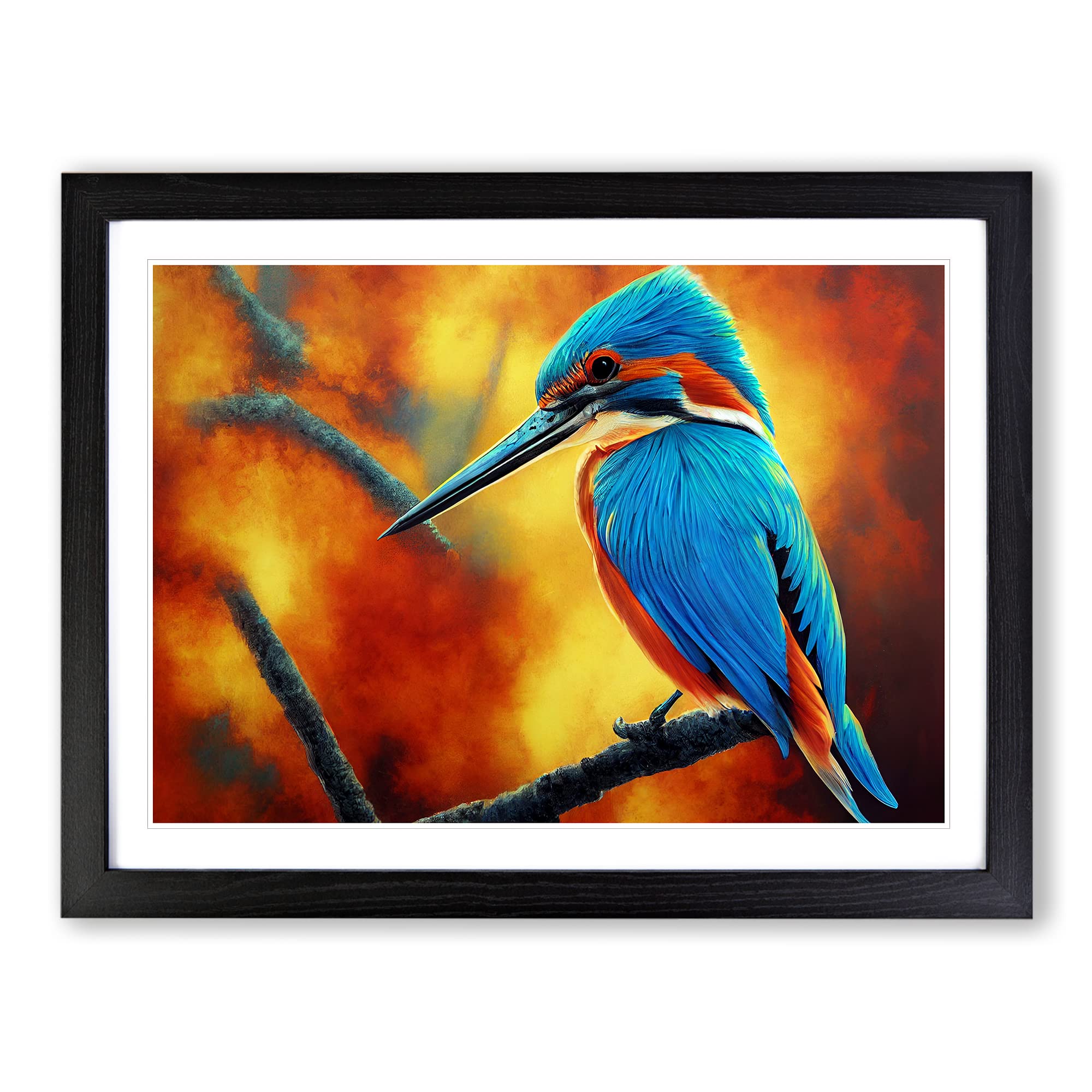 Amazing Kingfisher Bird Framed Print | A4 Black Framed Wall Art | Ready to Hang | Modern Nature Picture | Living Room Bedroom Lounge Office