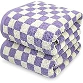 Jacquotha Shower Towels for Bathroom 27.5x55 Inches - Quick Dry Bath Towels Soft & Lightweight (2Pack), Cute Checkered Towel Sets Lilac, 520 GSM Absorbent Cotton