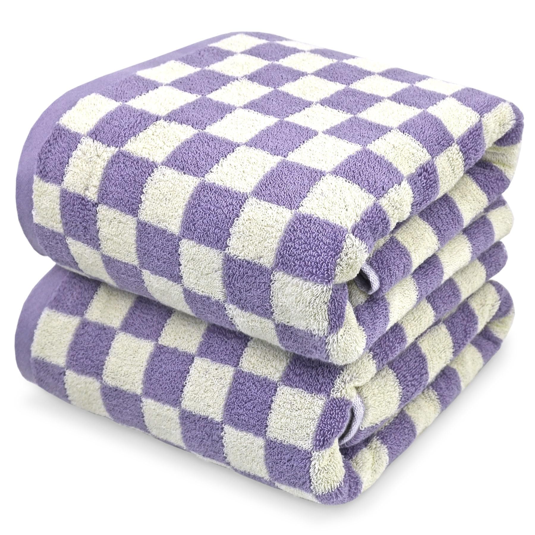 Jacquotha Shower Towels for Bathroom 27.5x55 Inches - Quick Dry Bath Towels Soft & Lightweight (2Pack), Cute Checkered Towel Sets Lilac, 520 GSM Absorbent Cotton