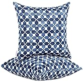 JMGBird Outdoor Pillows 2-Pack Waterproof 18x18 Throw Pillows with Inserts - Blue Diamond Petal Pattern UV Fade Resistant Patio Cushions