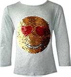 Kids Emoji Emoticon Smiley Face Tops Tee Top Brush Changing Sequin New Age 3-14