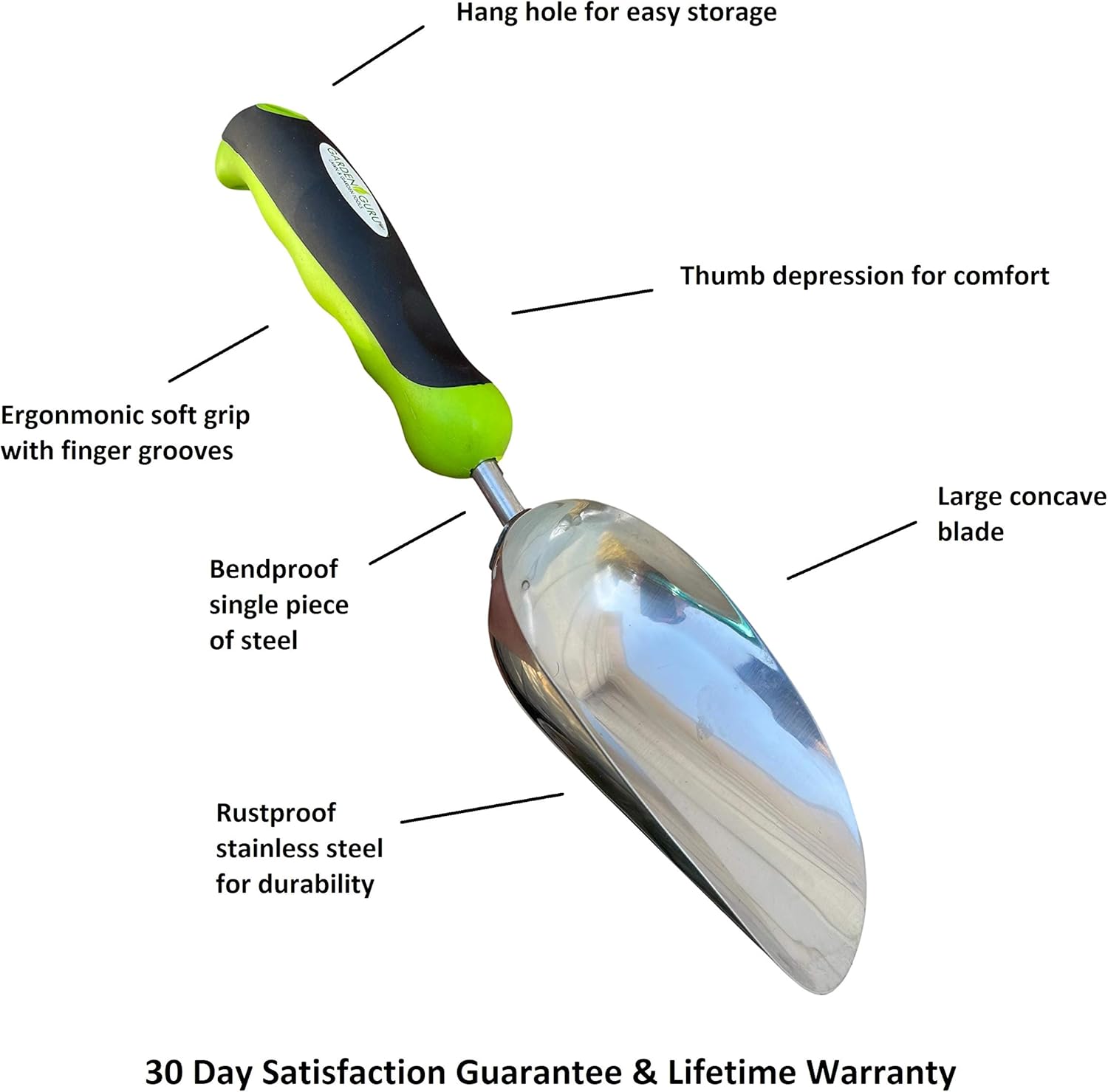 Garden Guru Super Strong Garden Scoop Trowel Shovel Transplanter - Stainless Steel - Rust Resistant - Ergonomic Grip - Perfect Hand Shovel for Gardening Transplanting and Digging : Garden & Outdoor