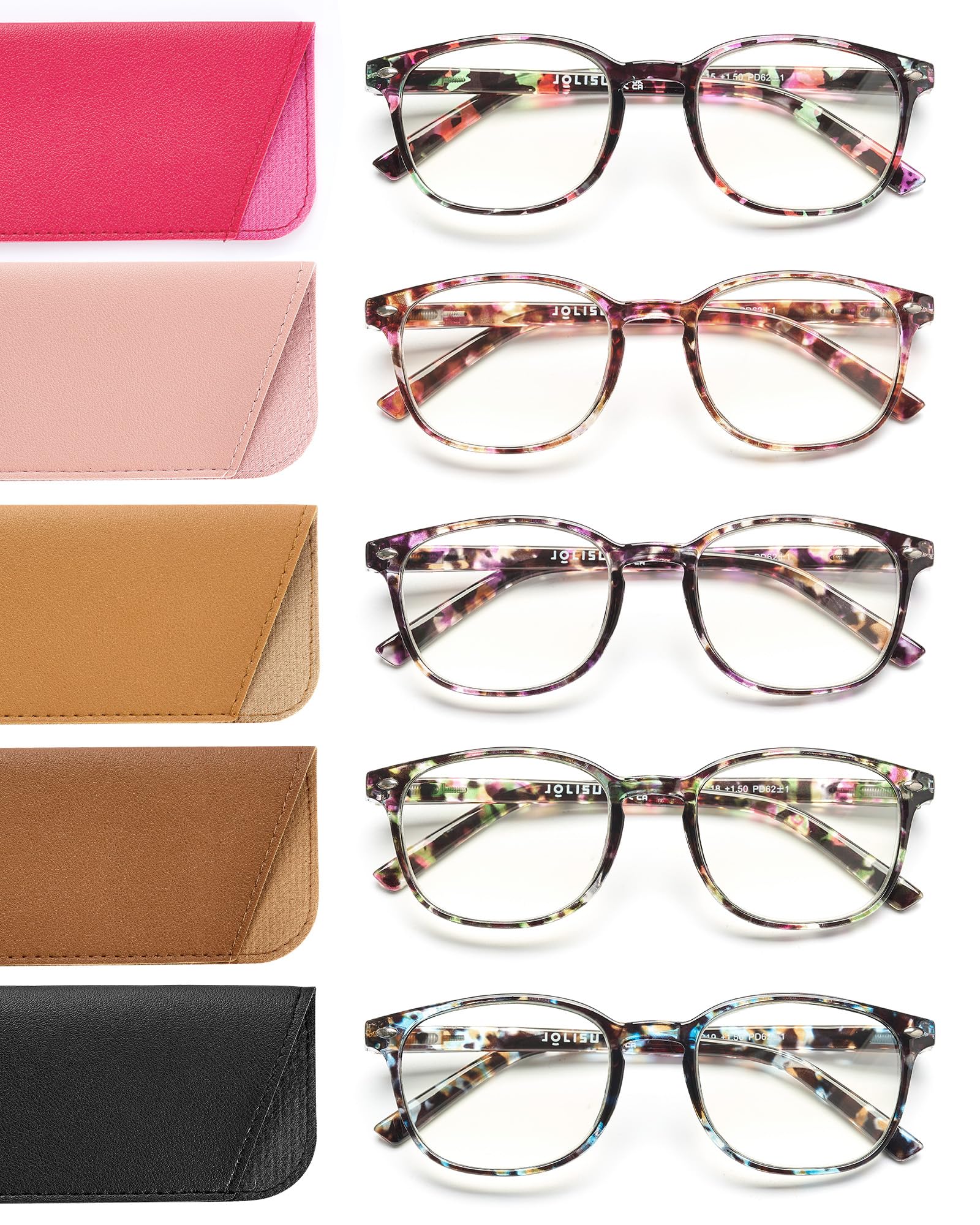 Photo 1 of JOLISU 5 Pack Reading Glasses For Women,Blue Light Blocking Computer Reader Spring Hinge Eyeglasses (1.50)