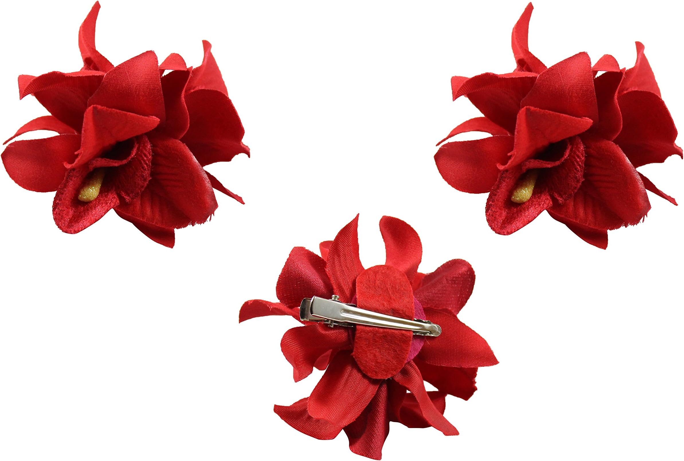 Homeoculture Bright Red Orchid Flower Hair Clips | Pack of 2 pieces | looks like Natural Flowers