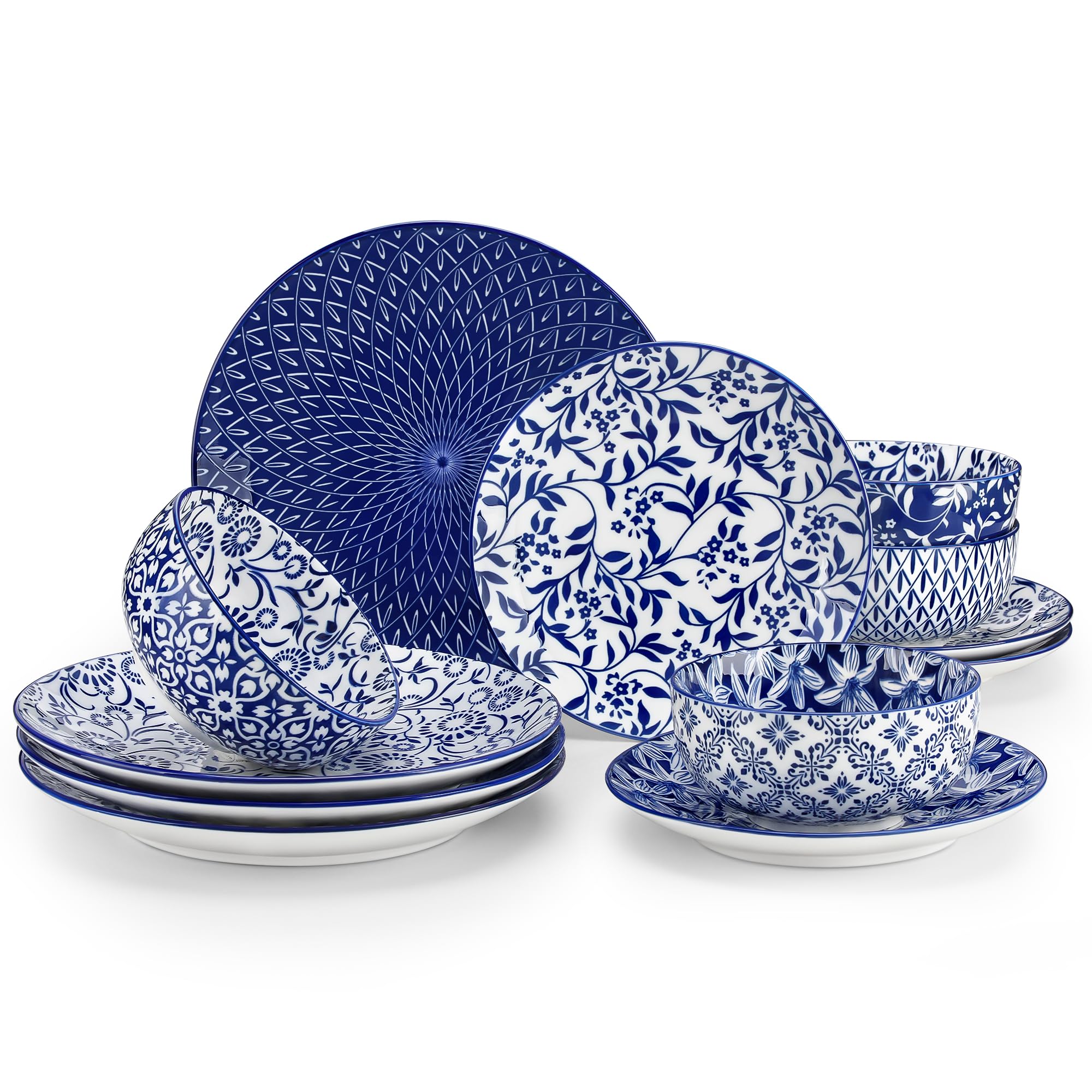 Photo 1 of vancasso SELENE Plates and Bowls Set for 4, 12 Pieces Dinnerware Sets, Mircowave and Dishwasher Safe Dishes Set, Porcelain Blue Dinnerware