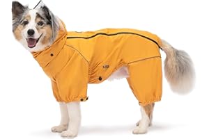 Petridge Dog Four-Legged Rain Jacket Raincoat Waterproof Windproof Coat for Medium Large Dogs Adjustable Waterproof Dog Rain Coat Reflective Rim(Back Length 60CM Yellow)