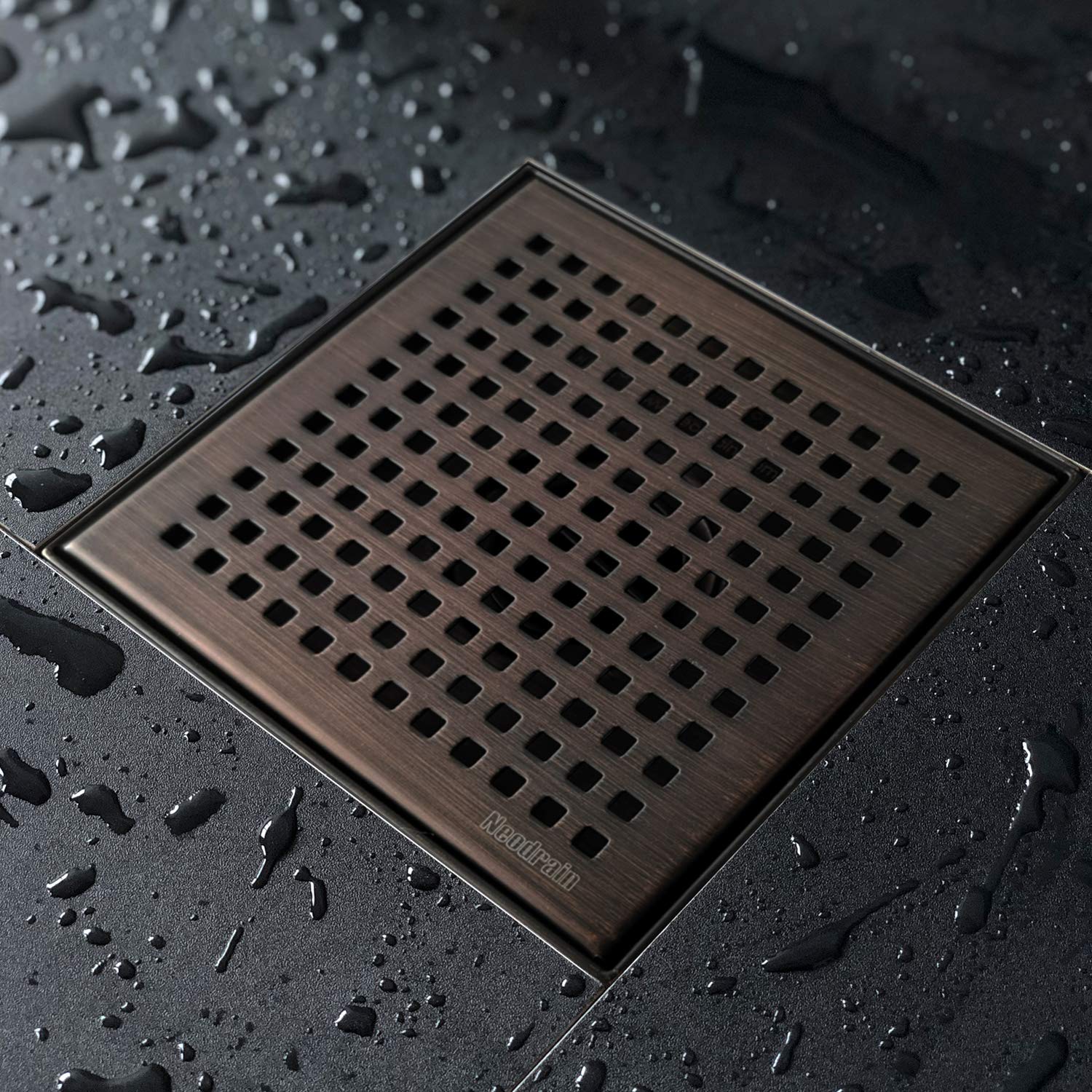 Photo 1 of Neodrain 6 in Square Shower Drain, Oil Rubbed Bronze, Removable Quadrato Pattern Grate, with PVC Shower Drain Base and Rubber Gasket, Square Drainage. CUPC Certified, Includes Hair Strainer, ORB