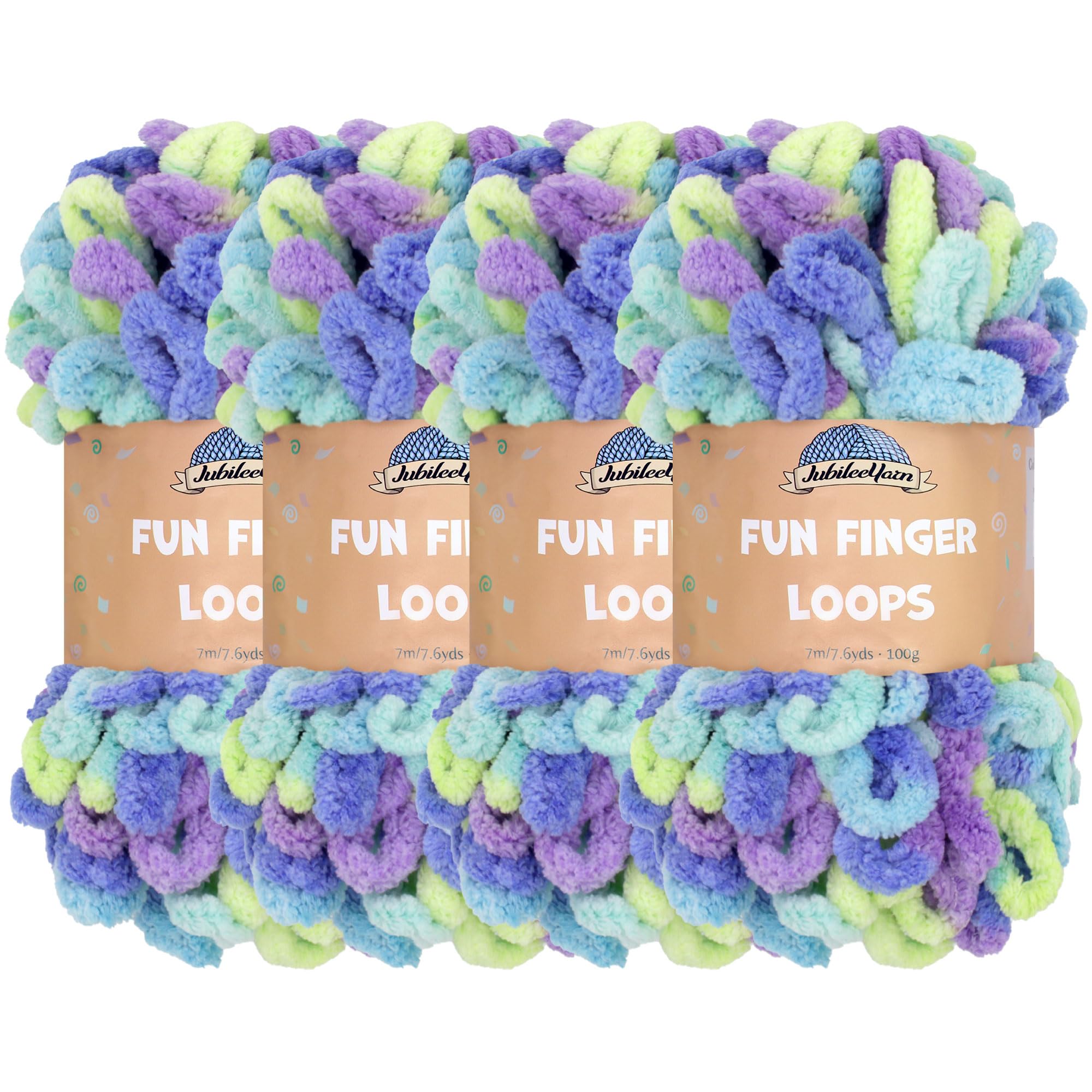 JubileeYarn Fun Finger Loops Yarn - Polyester Jumbo Weight Loop Yarn - 100g/Skein - Ersa - 4 Skeins