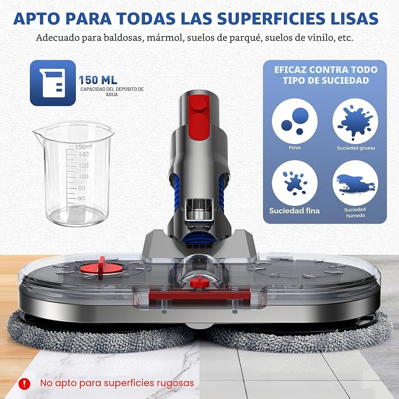 Cabeça elétrica de esfregão para Dyson V7 V8 V10 V11 V15 Acessório para Esfregão para Dyson com depósito de água removível, depósito de enchimento e 8 esfregões laváveis