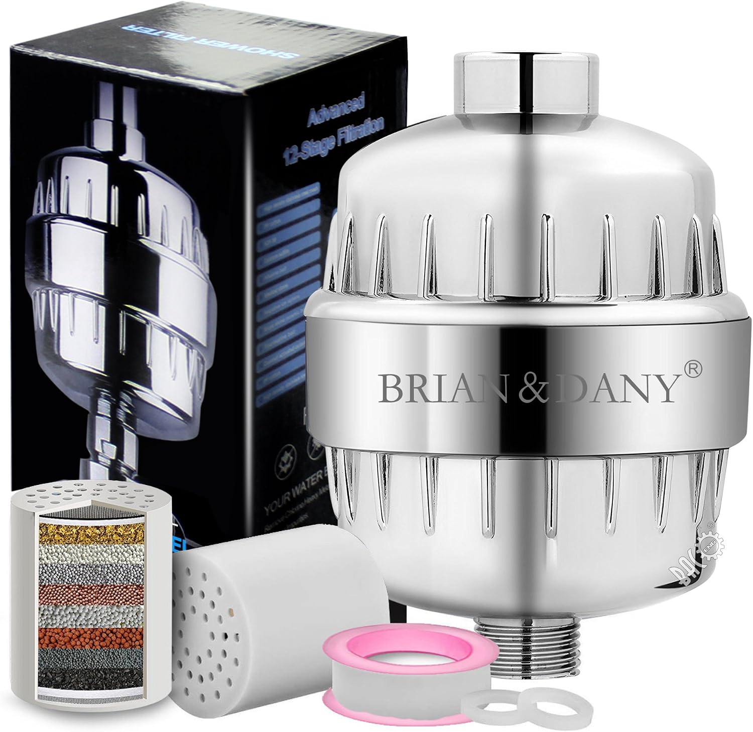 BRIAN & DANY 12-Stage High Output Shower Water Filter with 2 Cartridges ...
