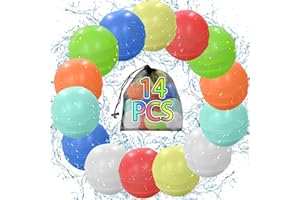 BOEKEY 14 Pcs Reusable Water Balloons Quick Fill, Pool Beach Water Ballons for Boys and Girls, Summer Outdoor Games Water Toys for Kids Ages 3-12