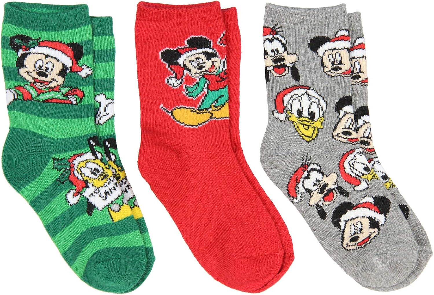 Disney Mickey Mouse and Friends Kids Christmas Fun! 3 Pair Crew Socks Gift Set: Clothing