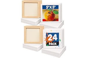 FIXSMITH Mini Stretched Canvas - 24 Pack 5 x 5 Inch, 2/5” Profile Small Square Canvases, 100% Cotton Art Primed Little Blank 