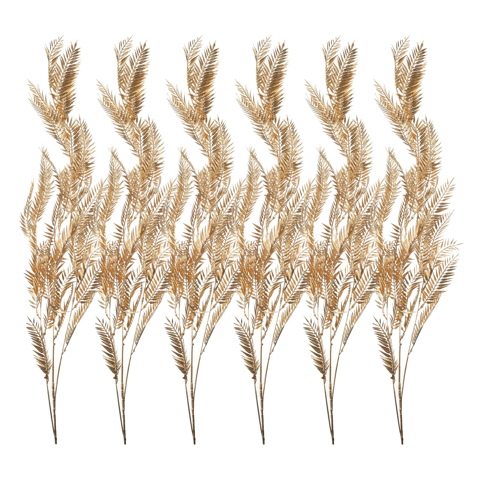 PATIKIL Artificial Palm Leaves Plants, 6 Stems Fake Palm Tree Fronds Faux Greenery Hanging for Home Garden Decor Jungle Party Wedding Decoration, Gold Tone