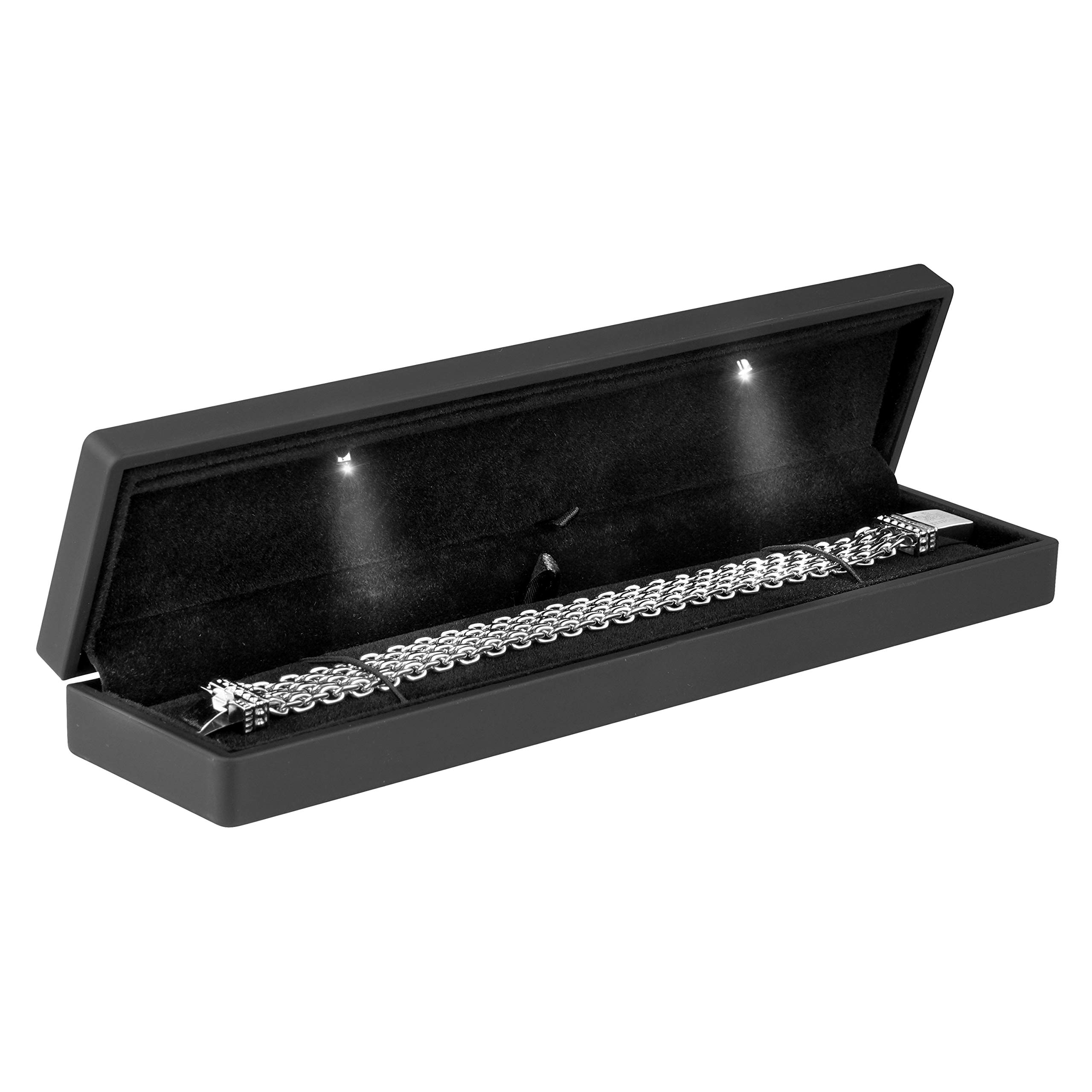 Noble Bracelet Box with LED Light - Unique Necklace Chain Bracelet Display Case Jewelry Box with Velvet Interior (Black)