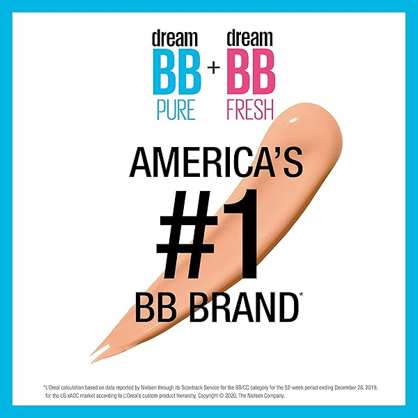 MAYBELLINE DREAM PURE SKIN CLEARING BB CREAM, 8-IN-1 SKIN PERFECTING BEAUTY BALM WITH 2% SALICYLIC ACID, SHEER TINT COVERAGE, OIL-FREE, MEDIUM, 1 COUNT