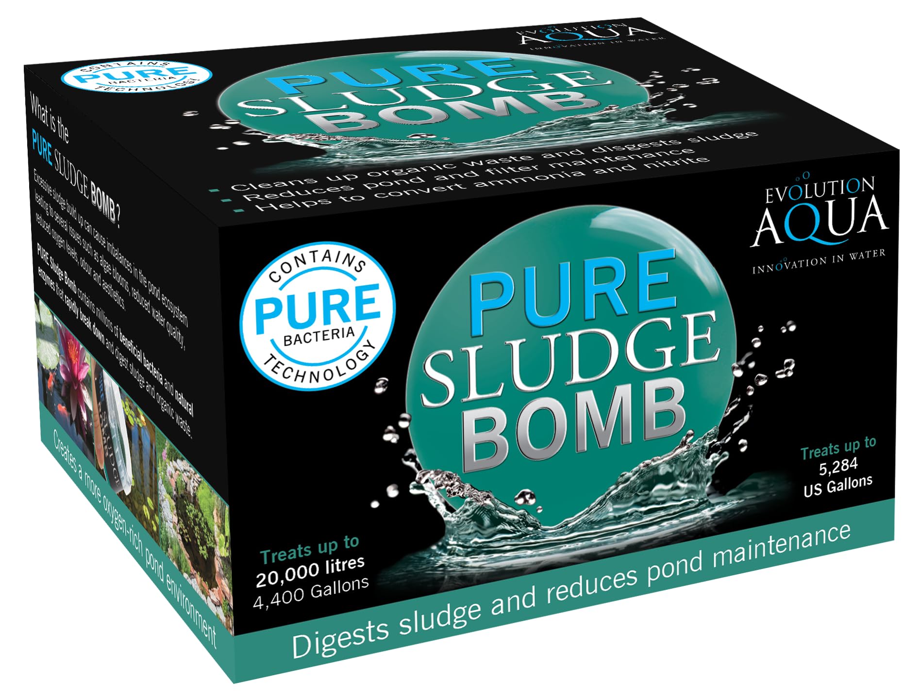 Evolution Aqua Pure Sludge Bomb Pond Sludge Remover – Natural Sludge Buster for Pond Clear Water Treatment, Bacteria Balls Cleaner Pond Bomb for Fish Ponds | 1 Gel Ball Treats 20,000 litres