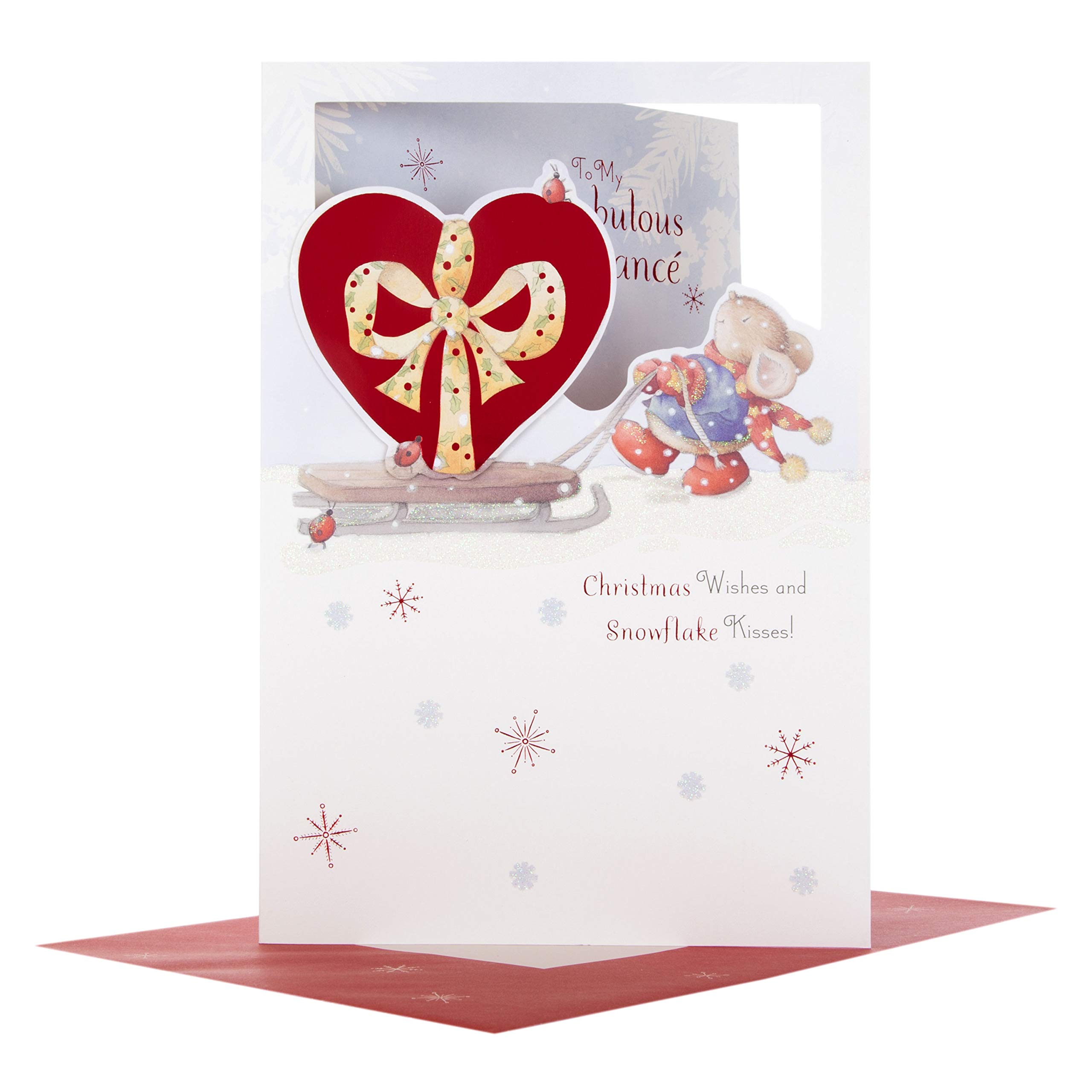 Hallmark 25498730 Fabulous Fiance Medium Christmas Card "Snowflake Kisses"