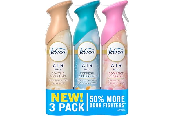Febreze Air Mist, Air Freshener, Odor Fighting Room Spray, Deodorizer for Home Bathroom Kitchen Office Apartment, Soothe & Restore, Refresh & Energize, Romance & Desire Variety Pack, 8.1oz (Pack of 3)