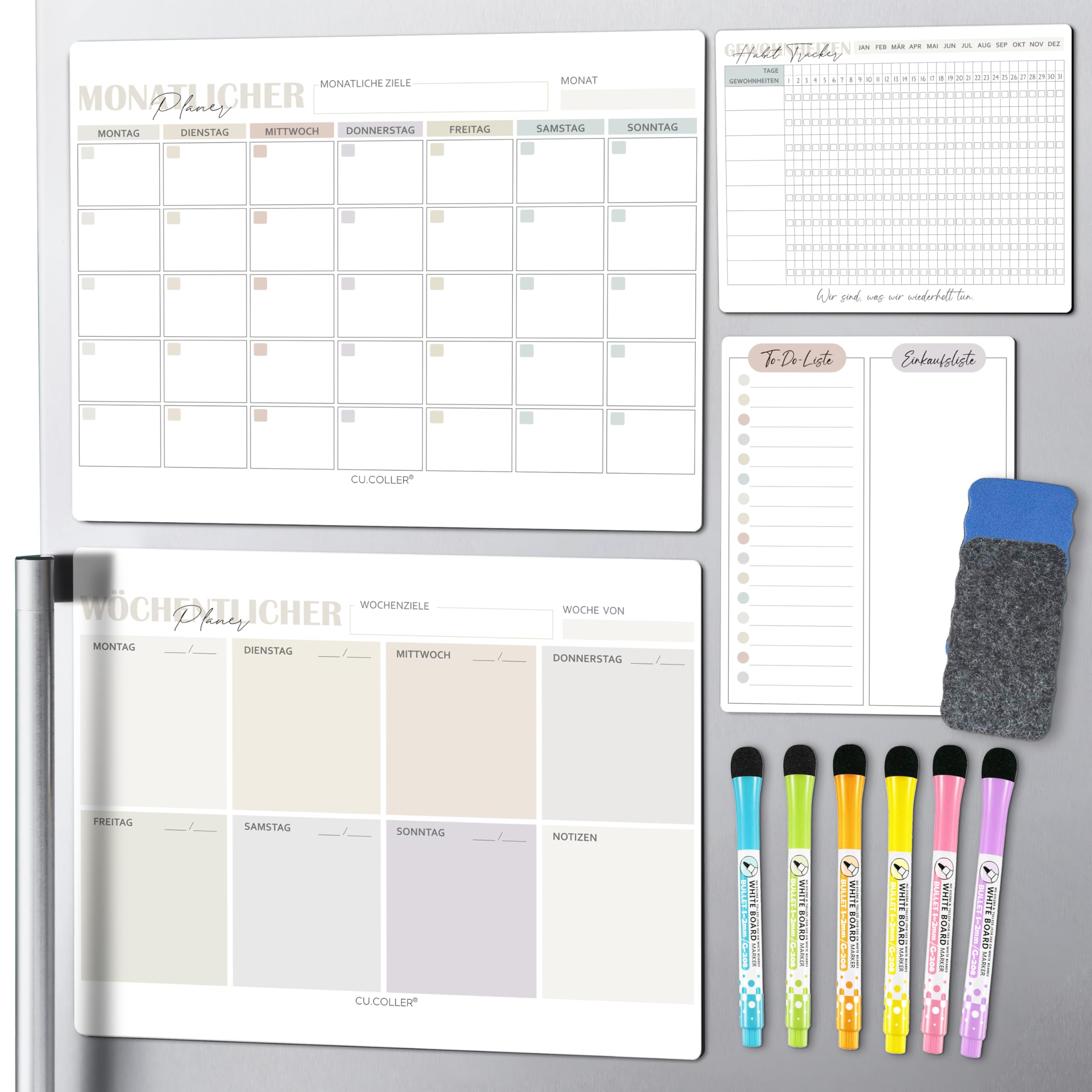 BIROYAL Pack of 4 Magnetic Weekly Planner Wipeable 2026 - Weekly Planner & Monthly Planner Wipe Clean Family Planner Including Habit Tracker & To Do List - Household Planner - Magnetic Board for