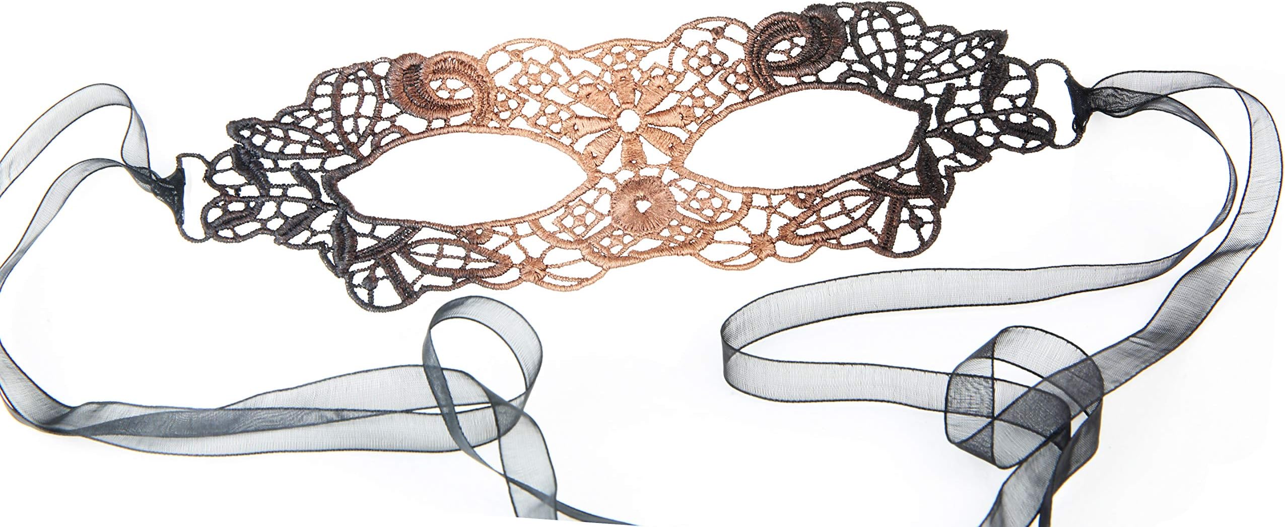 duoduodesign Exquisite Lace Masquerade Mask (Black and Dark Gold/L)