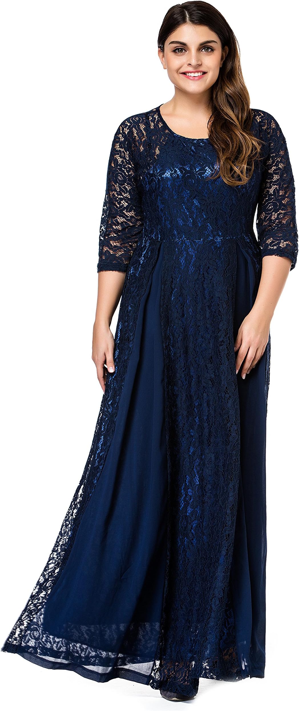 Women's Plus Size Floral Lace 3/4 Sleeve Wedding Maxi Dress