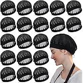 Hicarer 20 Pcs Adjustable Chef Cap Mesh Cooking Hats Chef Hat Kitchen Cooking Food Service Hair Nets Reusable Washable Mesh Bouffant Beanie Black