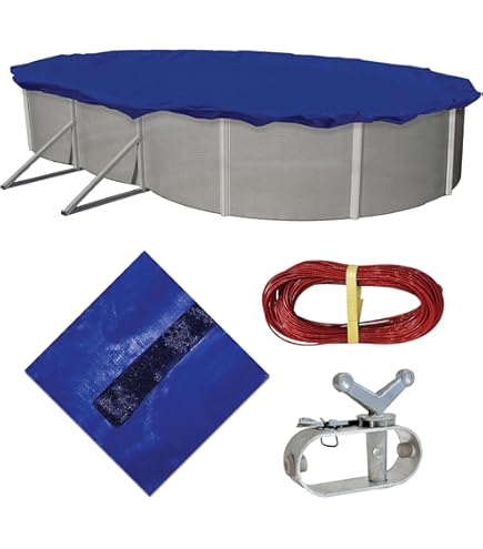 thumbnail image 2 of Robelle 18 X 33 Ft Extra Heavy Duty Blue Winter Oval Pool Cover For Above Ground Pools, 4 Ft Overlap (22 X 37 Ft Cover Size), Solid 10 X 10 2 of 14