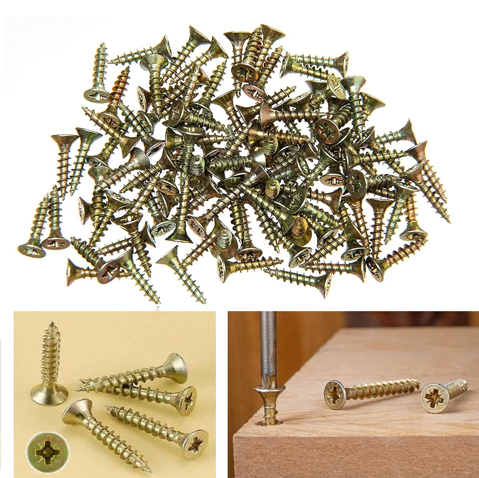 TERF® Multi Purpose Screws 5.0 X 20mm Pozi Flat Double Countersunk Zinc Yellow Screws For PVCu Wooden Timber Chipboard MDF and other similar types Screw Size 5.0 X 20mm - Pack of 200